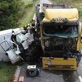 18 wheeler crashed into a Cargo Van