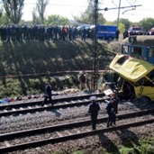 Train crashed a bus in Ukraine