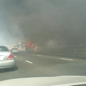 Bus on Fire on a highway in dubai