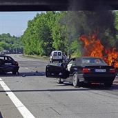 A car catch on fire after an accident in france