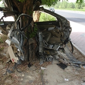 Corolla split when it crashed into a tree in kuwait