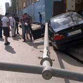 BMW driver in lebanon hits the power pole in al Hamra Street
