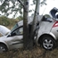 Renault megane slipped and hits a tree